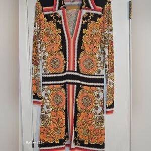 Cache Vibrant Black and Orange Long Sleeve Dress
